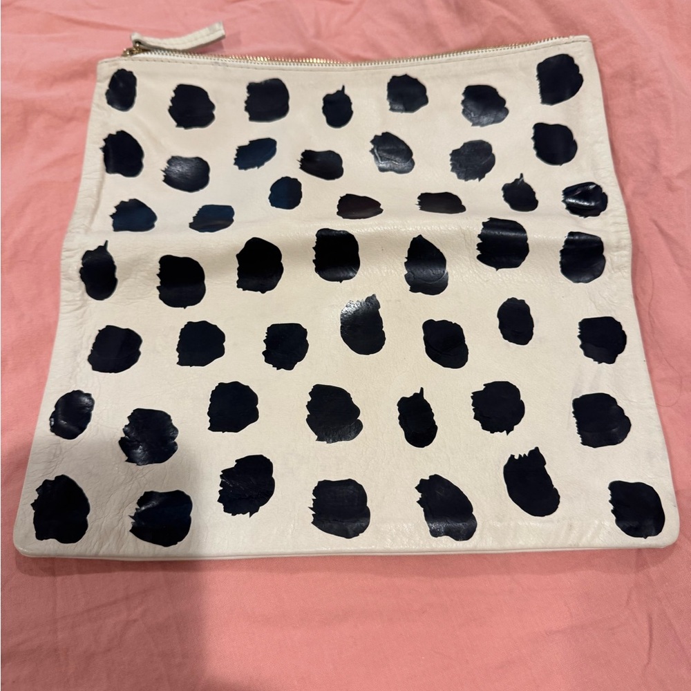 Clare V Black and White Spotted foldover Pouch.